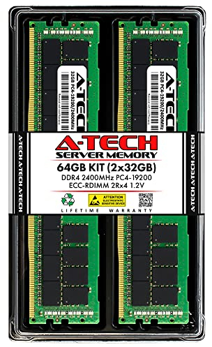 A-Tech 64GB Kit (2x32GB) DDR4 2400MHz PC4-19200 ECC RDIMM 2Rx4 Dual Rank 1.2V ECC Registered DIMM 288-Pin Server & Workstation RAM Memory Upgrade Modules (A-Tech Enterprise Series)