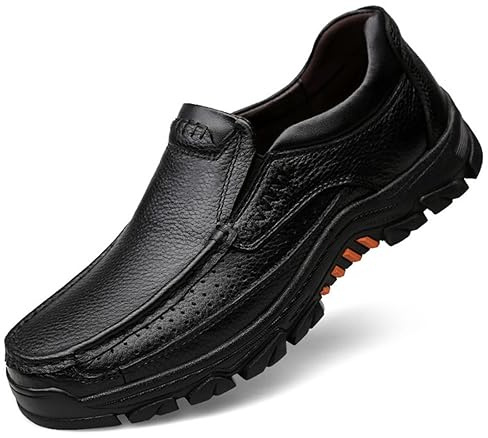 WNUKATO Mens Shoes Slip on Loafers Leather Causal Work Comfortable Walking Shoes Black 6UK