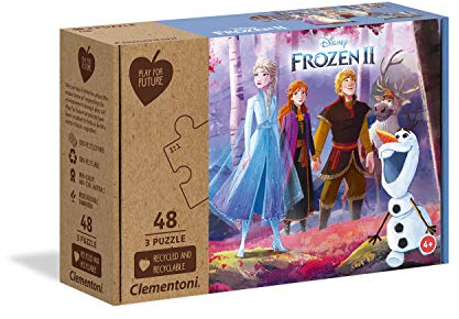 Clementoni 25255 Play for Future Frozen 2 – Puzzle 3 x 48 Teile ab 4 Jahren, 3 Kinderpuzzle aus recyceltem & recycelbarem Material, Denkspiel für Kinder