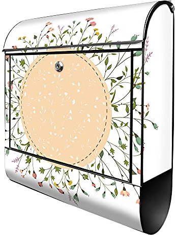 banjado® Design Briefkasten mit WT Blumenkranz 38,5x46,5x13cm & 2 Schlüssel - Briefkasten Stahl schwarz mit Zeitungsfach pulverbeschichtet - Postkasten A4 Einwurf inkl. Montagematerial