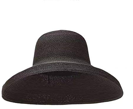 ZJMIYJ Damen Sonnenhut,Weiblicher Sommer Schwarzer Frauenhut Hepburn Style Vintage Design Breite Seite Strohhut Einfarbiger Strandurlaub Strandhut Großer Sonnenhut