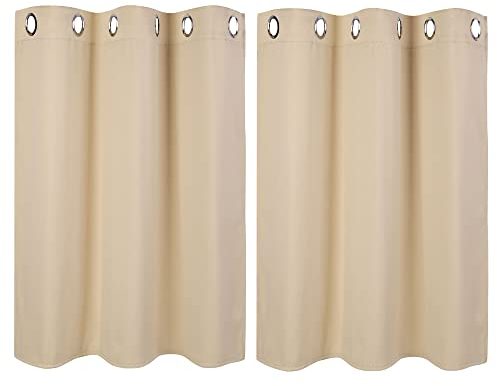 PiccoCasa 2er Set Gardine für Küche Polyester Scheibengardine Kurzgardine Blickdicht Kleine Gardine Beige 90H x 107B cm