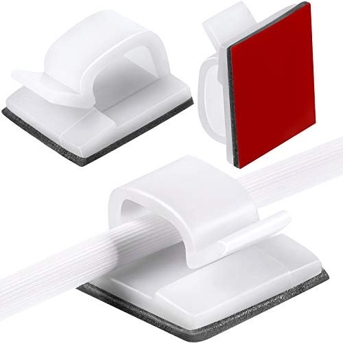 60 Pièces Clip de Fil Extérieur avec Ruban Adhésif Clip de Luminaire Clip de Décoration Crochet de Support de Câble Auto-Adhésif pour Lumière de Fée (M, Blanc)