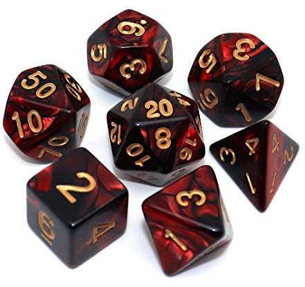 CREEBUY Polyedrisches Würfelset für Dungeon and Dragons, MTG, 7 Stück, Rot-Schwarz