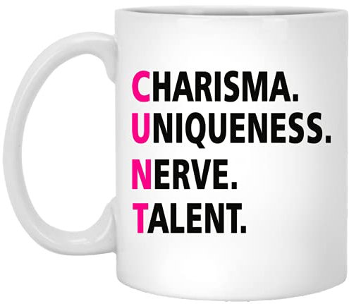 GreenStar Gifts Rupaul's Drag Race Inspired Kaffeetasse, Charisma, Uniqueness, Nerve, Talent, 325 ml, Weiß, QGT5TSCVWX-325 ml