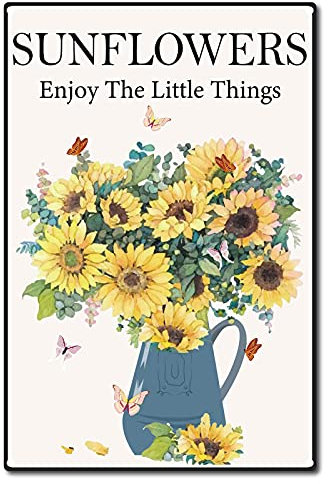 CREATCABIN Retro Vintage Tin Sign Sunflowers Enjoy The Little Things Metal Wall Decor Decoration Art Mural for Home Garden Kitchen Bar Pub Living Room Office Garage Poster Plaque 12 x 8inch