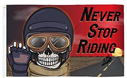 AZ FLAG - Flagge Pirat Never Stop Riding - 90x60 cm - Piraten Biker Fahne 100% Polyester mit Messing-Ösen - UV-beständig - Vives Farben - 50g