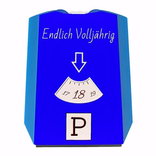 Endlich volljährig Parkscheibe in Blau Geschenk zum 18 Geburtstag eigenes Auto Freunde über 18 erwachsen praktisch mit Eiskratzer und Wasserabstreifer Party Mitbringsel