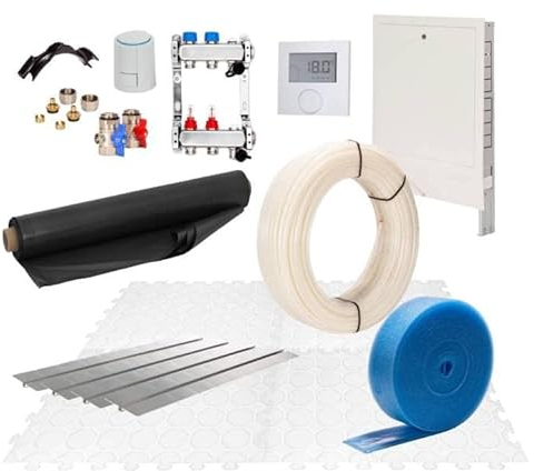 Fußbodenheizung Warmwasser Set 80m² Trockenestrich 25 mm Dämmplatte Alu-Verbund Rohr Regelung D