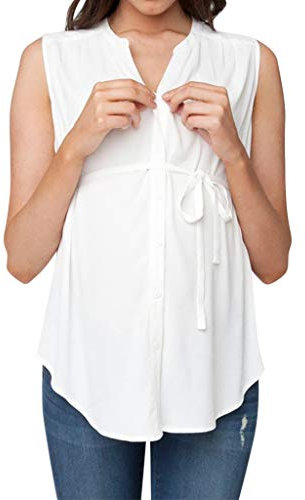 DAY8 Vêtement Femme Enceinte Grossesse Chemise sans Manches Femme Pas Cher Maternité Grande Taille Chic élégant Casual Allaitement Maternel Tops Tunique Haut Blouse (Blanc, M)