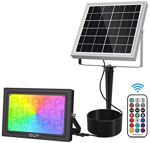 CLV 30W Faretto Solare LED RGB da Esterno Con Telecomando - 10 Colori, 30 Modalità Dinamiche, 5000mAh, Impermeabile IP66 per Giardino, Patio, Piscina