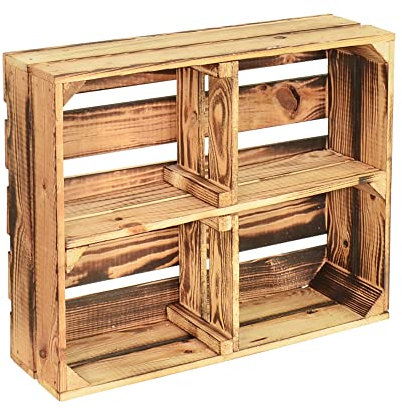 CHICCIE 2 Set Holzregal Schmalhanz 50x40x15cm - Hell Geflammt + Regal Holzkiste