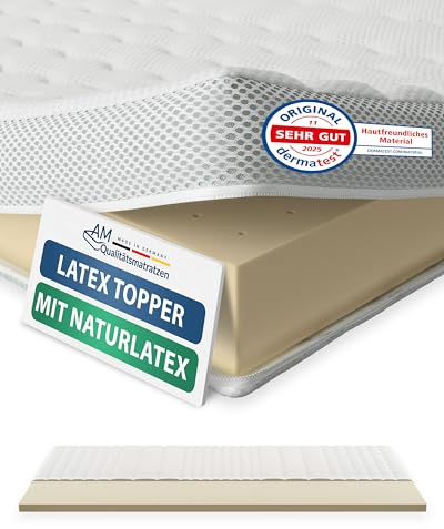 AM Qualitätsmatratzen Premium Latex Topper 80x220cm RG65 - Made in Germany - Atmungsaktiver Naturlatex Topper 80x220-6cm - Matratzenauflage 80x220 mit Lyocell Bezug und Anti-Rutsch Funktion