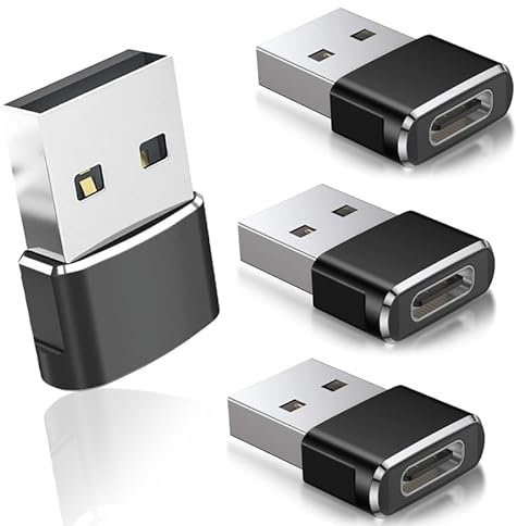 USB to USB C Adapter, USB C Female to USB Male Adapter 4-Pack, Type C Power Charger Cable Connector for Apple Watch iWatch Series 7 SE, IPhone 11 12 13 14 Max Plus Pro, iPads Air, Samsung (BLACK)