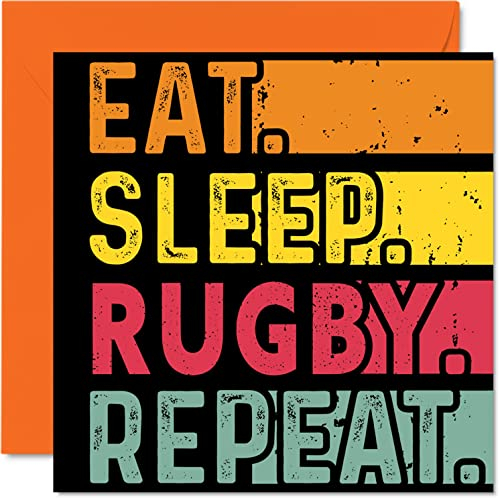 Stuff4 Geburtstagskarte lustig für Sie oder Ihn Eat Sleep Rugby Repeat Happy Birthday Cards für Sportspielliebhaber Geschenke 145 mm x 145 mm Geburtstagskarten für alle Anlässe Kinder oder Erwachsene