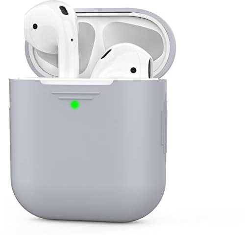 AhaStyle AirPods Case Cover Silicone [Front LED Visible & Supports Wireless Charging] Compatible with Apple Airpods 2&1(2019) (Light Gray & Without Carabiner)