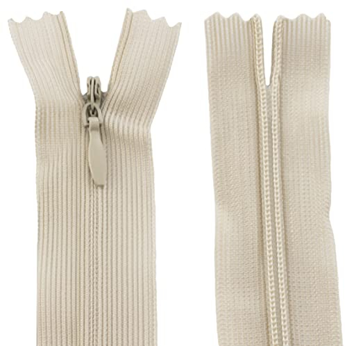 Aerzetix - C61849 - Set di 10 Cerniere Invisibili 60cm Non separabili - Cerniera Lampo - Colore Beige Chiaro - pelletteria Jeans Pantaloni Vestito Gonna Abbigliamento Cucito