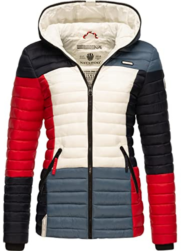 Navahoo Damen Übergangsjacke Colorblocking leichte Steppjacke mit Kapuze Multikulti Multicolour French-Tricoloree Gr. 3XL