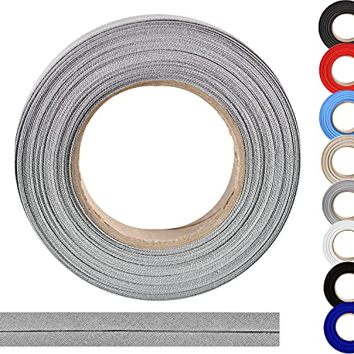 ME:NaMa Schrägband aus 100% Baumwolle - 10 m x 14 mm (gefalzt) - Hochwertiges Einfassband, Baumwollband, Schrägband - Ideal zum DIY-Nähen - In Belgien hergestellt, auf Einer Rolle (Grau)
