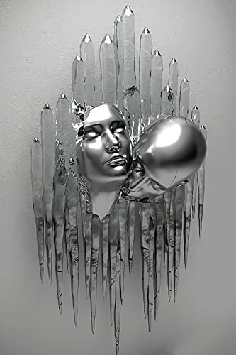 TROONZ Love Heart Effet 3D Wall Art, Toile de Sculpture Abstraite en Métal, Décoration Murale de Peinture Moderne, Love Heart Grey Art Wall-A7||50 * 70cm