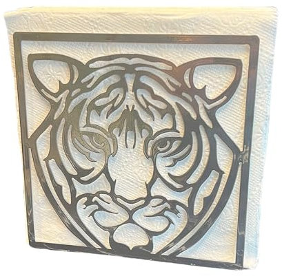 Decorelax Serviettenhalter aus Metall für Zuhause, Küche, Restaurant, Picknick – Tiger-Design, Tisch-Papier-Organizer, aufrechter Taschentuchspender (Silber)