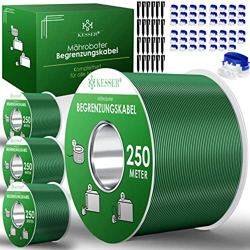KESSER® Begrenzungskabel 1000m + 3200 Erdspieße + 48 Kabelverbinder für Mähroboter Rasenmäher Rasenroboter Zubehör Set Begrenzungsdraht kompatibel mit Gardena/Bosch/Worx/Einhell/Honda/ROBOMOW