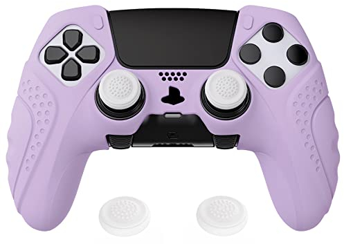 PlayVital Anti-Rutsche Hülle für ps5 Edge Controller,Case Schutzhülle Hülle Skin aus weichem Gummi mit 6 Stück Stick Kappen für PS5 Edge Wireless Controller(Guardian Edition,Mauve Violett)