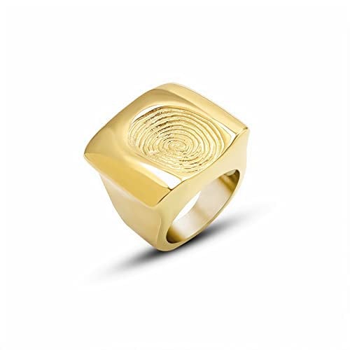 FLUIDABLE Chloe 18K Gold Plated Titanium Steel Large Flat Top Pattern Statement Band Ring For Women, Big Foorprint Graphic Signet Rings, Gift For Anniversary(Size M/6, Gold)