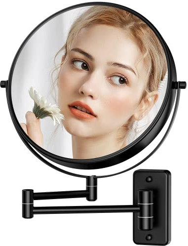 Gospire 9 Large Size Wall Mounted Makeup Mirror with 1X/10X Magnification, Double-Sided 360° Swivel, Chrome Polished Extendable Shaving Bathroom Wall Mirror for Men and Women - Black