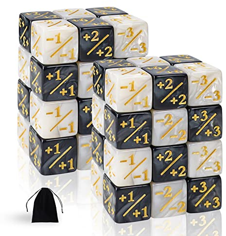 SLAKOZYT Würfelset Token Würfel Magic The Gathering Glitter Sparkle Dice, Loyalität Würfel Starry Marble D6 Würfel kompatibel mit MTG, CCG, Card Gaming Zubehör (48pcs:schwarz-weiß Gestreift)