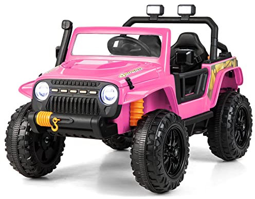COSTWAY 12V Kids Electric Ride on Car, Battery Powered Truck with Remote Control, Parent Seat, Music, Horn, LED Lights, 2 Motors Electric Vehicle Toy for Boys Girls (Pink)