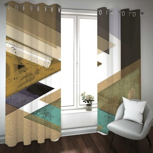 Skcess Curtains for Bedroom, Schiebegardinen Bunt Geometriedreieck Vorhang Polyester Gardinen 2er Set 132x183cm(WxH)