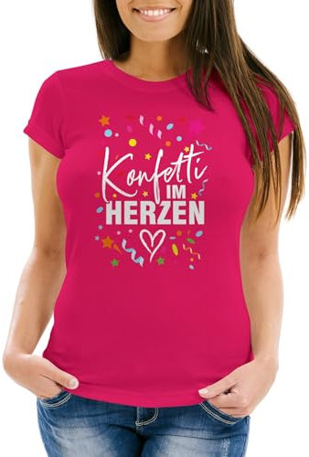 MoonWorks® Damen T-Shirt Fasching Karneval Konfetti im Herzen Kostüm-Ersatz Verkleidung Funshirt Frauen pink M