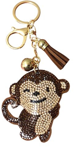 Popfizzy Strass-Schlüsselanhänger, Zubehör für Frauen, Autoschlüssel, Schlüsselanhänger, Geldbörsenanhänger, Taschen-Schlüsselanhänger, Brauner Affe (Gold), Large