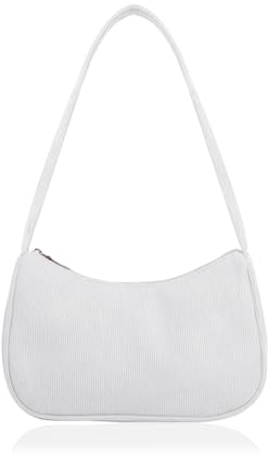 HIOQFR Kleine Handtaschen Teenager Mädchen Umhängetasche Y2k Tasche Aesthetic Vintage 90s Women'S Shoulder Bag Schultertasche Damen Cord Small Handbag Fashion Tasche Tote Bag Messenger Bag-Weiß