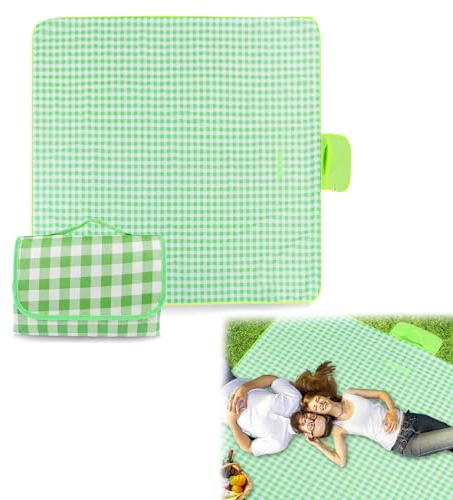 Picknickdecke, Campingdecke Wasserdicht 200 x 150/200 cm, Outdoor Teppich Wetterfest, Picnic Blanket mit Tragegriff Faltbare, Geeignet für 4-6 Personen im Park, Garten, Rasen (200 x 200 Grün)