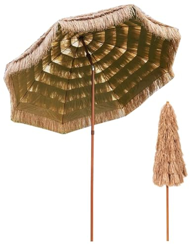 Generic Sombrilla hawaiana de 2,4 m, plegable, con techo de paja, plegable, para exteriores, portátil, fácil de instalar, sombrilla tropical de 8 varillas para playa, jardín y patio, marrón