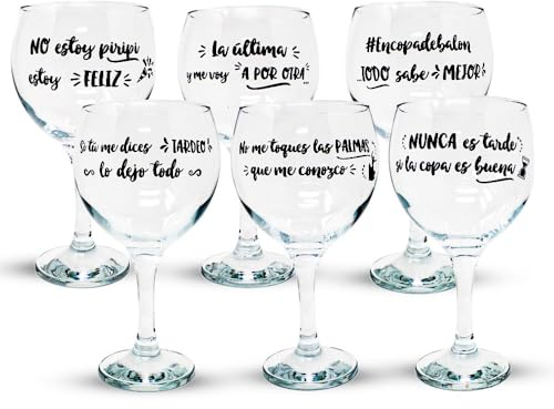 Paquet. 6 Verres Boule À Cocktail En Cristal 64,5 Cl. Phrases Drôles Nouvelle Saison