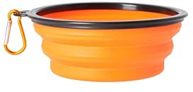 DINGO 14467 - Ciotola da viaggio per cani in silicone con moschettone in metallo, bordo nero ulteriormente irrigidito, pieghevole e leggera, capacità 650 ml, arancione