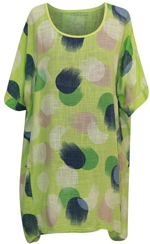 Camiseta italiana para mujer, blusa de verano para mujer, estilo casual, básica, túnica de algodón, talla grande (14-22), verde lima, Altoa única