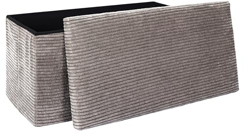HOME DECO FACTORY Schreibtisch aus Metall und Holz Modernes Design Schwarz | Klappbare Aufbewahrungsbank aus Holzwerkstoff und geripptem Stoff, Modell Scott, bequeme Sitzfläche, 76 x 38 x 38 cm, taupe