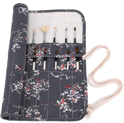 Amoyie Pliable Trousse pour Pinceaux Peinture, Toile Organiseurs pour pinceaux Acrylique, Aquarelle, Gouache et Huile, Prune grise