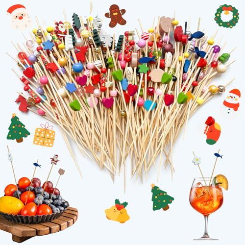 RAFIYU 200 Piezas Palillos para Aperitivos, Palillos de Cócteles, Varillas de Cóctel Pinchos 12 cm, Palillos de Bambú para Aperitivos para Comida a la Parrilla, Bebidas, Frutas, Pasteles, Aperitivos
