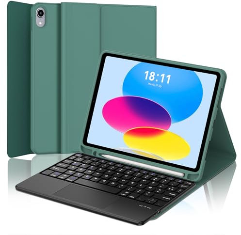 JADEMALL Tastiera con Trackpad per iPad A16 11 Generazione 2025/10 Generazione 10.9 2022, Italiano QWERTY Tastiera Bluetooth con Touchpad per iPad 10/11 Generazione, Verde scuro