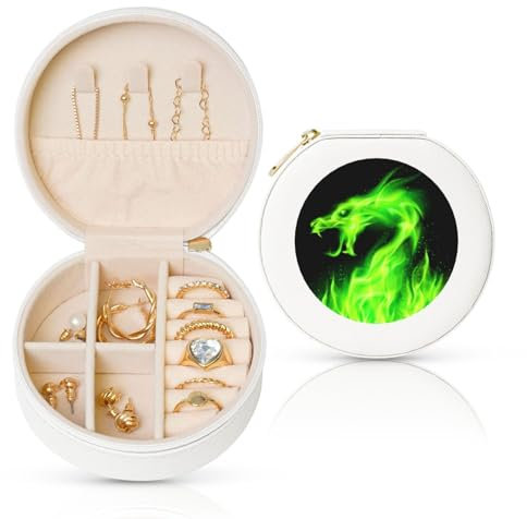 WSHFFILO Schmuckkästchen mit chinesischem Drachen-Motiv, rund, Leder, Schmuck-Aufbewahrungsbox, Geschenkbox