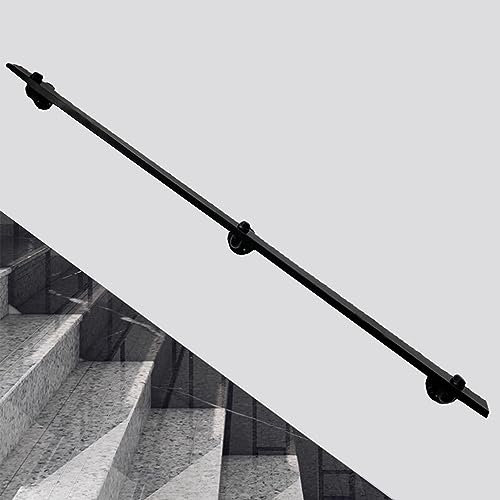 Handlauf für Treppen, schwarz, 1 m, 2 m, 3 m, 4 m, Treppengeländer-Handlauf mit Wandhalterungen, rutschfestes Industrie-Treppengeländer für Innen- und Außenbereich, Heim-Loft (Größe: 13 Fuß/