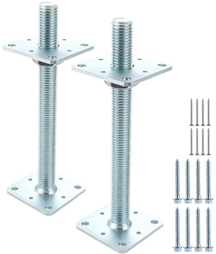 FWEEK 2 Stück Pfostenträger, Verzinkte 80 mm x 80 mm x 250 mm Pfostenträger Höhenverstellbar, Stützenfuß Bodenfuß für Zäune, Unterstände, Carports, Pergolen, Bauarbeiten