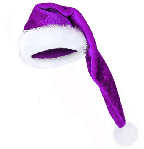 Wgudzpj Weihnachtsmütze, lange Weihnachtsmannmütze, Erwachsene, Deluxe, schwarz-weiß, Weihnachtsmütze für Weihnachten, Neujahr, Festtage, Partyzubehör (lila)