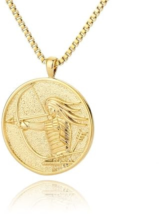 RMYSUM Medaille Mythologie Mulan Athena Hecate 18K Vergoldete Halskette,Mythologie Medaillon Königin Halskette for Frauen