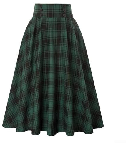 Retro Damen Lose Kleid Hohe Taille Karo Plaid Langer Rock Aline Stil (XXL Grün)